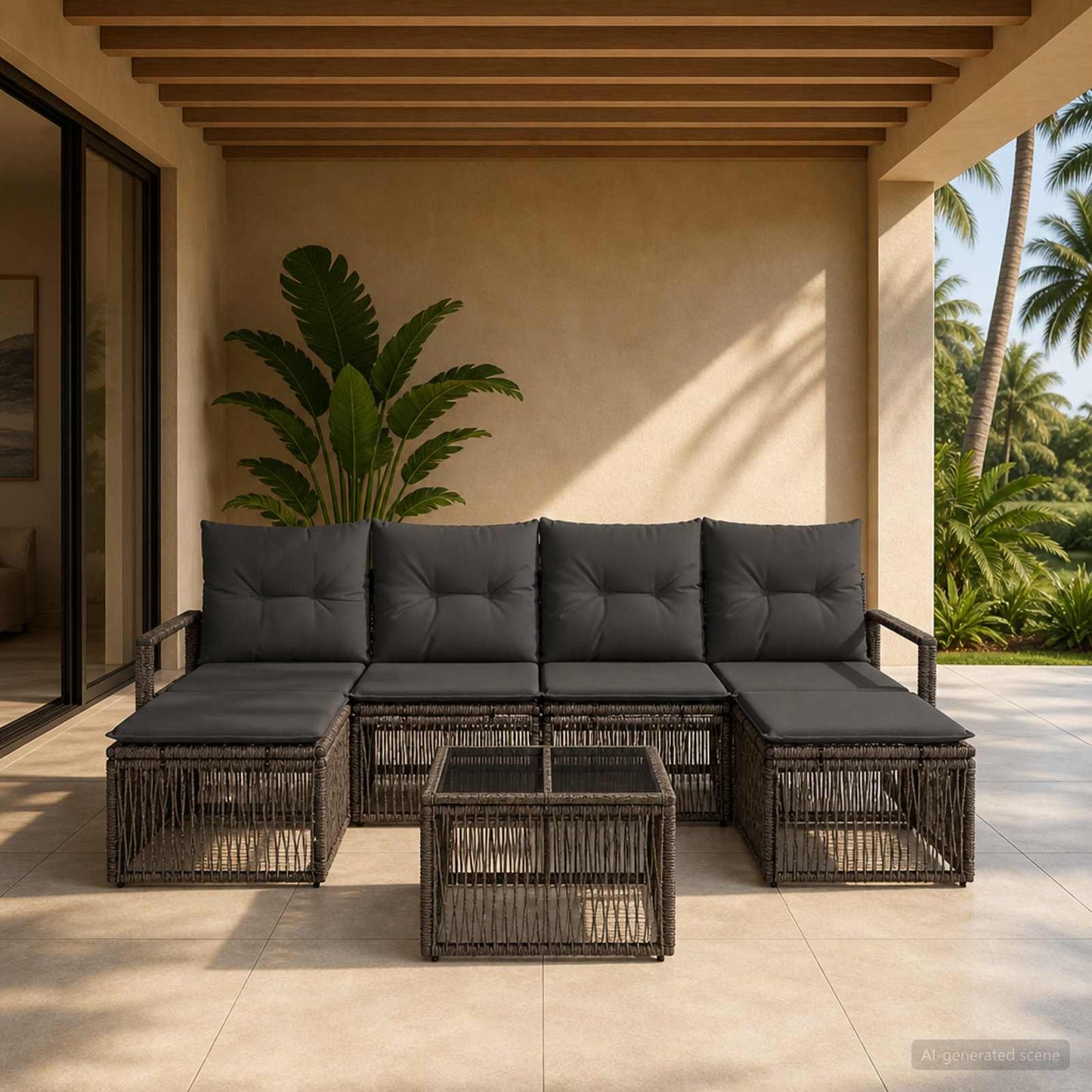 Set Divano da Giardino 7 pcs Grigio polyrattan | homemem39