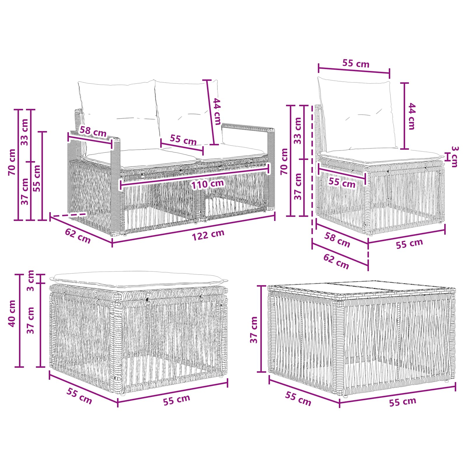 Set Divano da Giardino 7 pcs Grigio polyrattan | homemem39