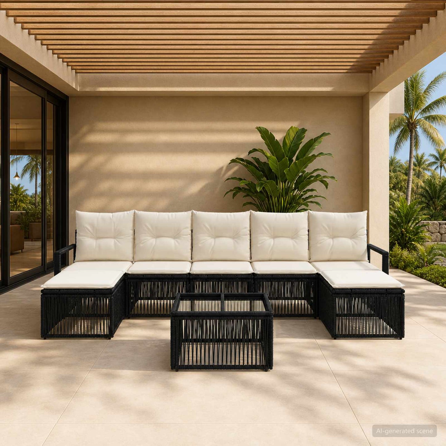 Set Divano da Giardino 8 pcs Nero polyrattan | homemem39
