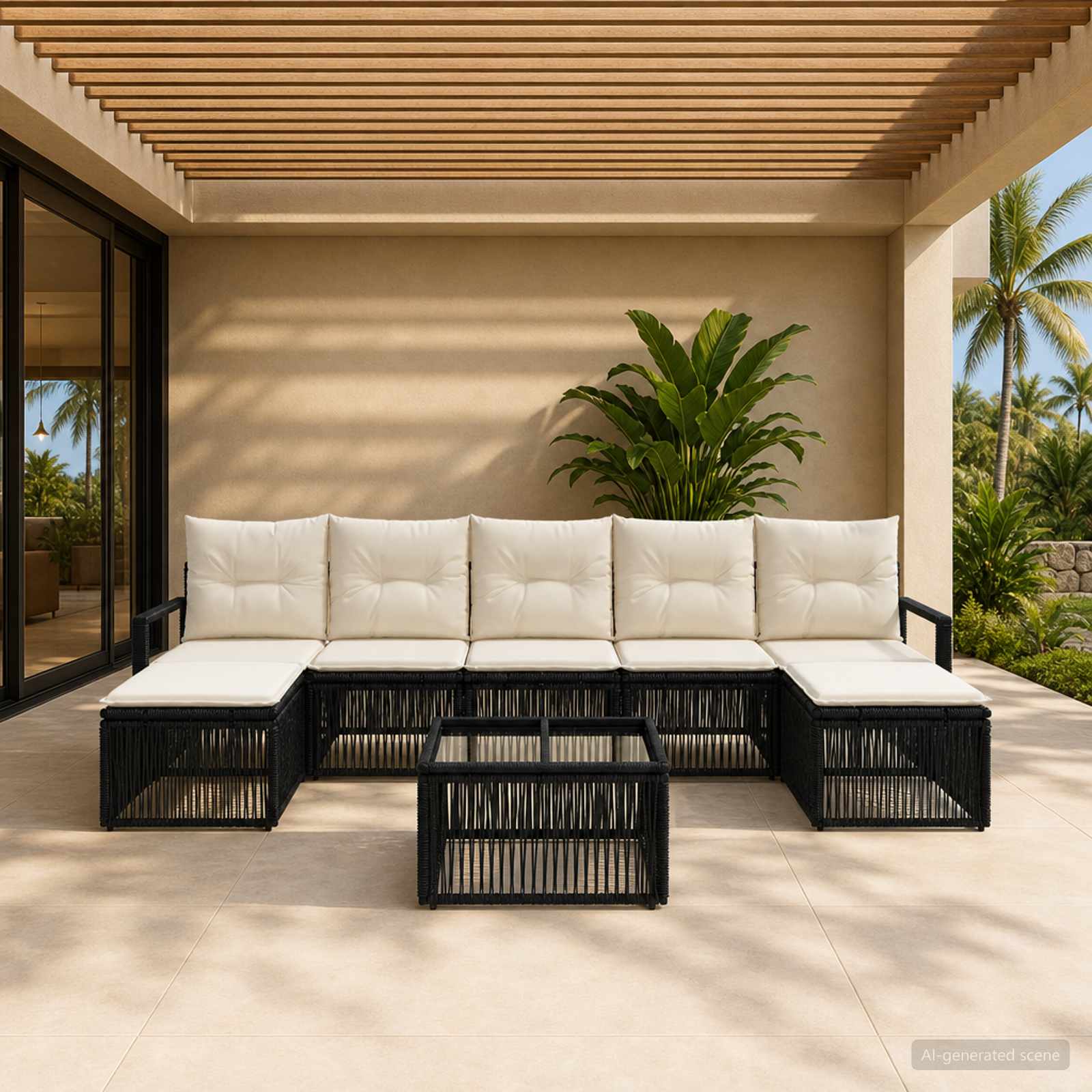 Set Divano da Giardino 8 pcs Nero polyrattan | homemem39