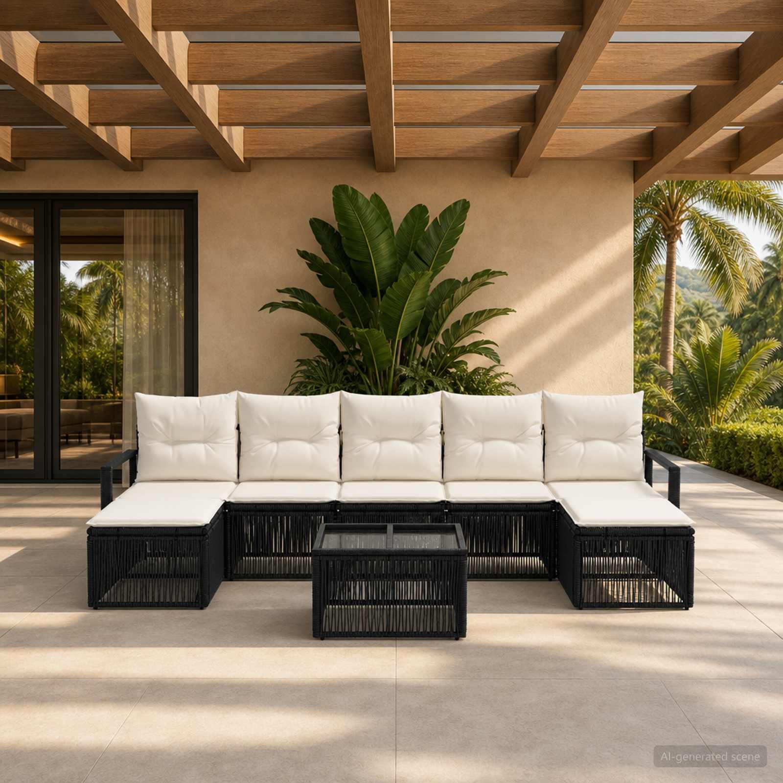 Set Divano da Giardino 8 pcs Nero polyrattan | homemem39