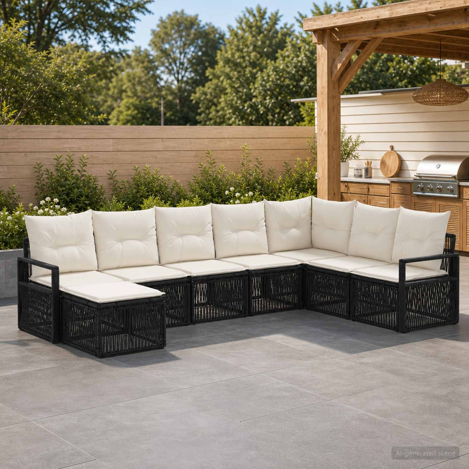 Set Divano da Giardino 8 pcs Nero polyrattan | homemem39