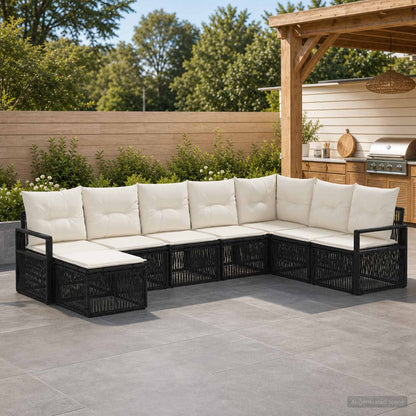 Set Divano da Giardino 8 pcs Nero polyrattan | homemem39
