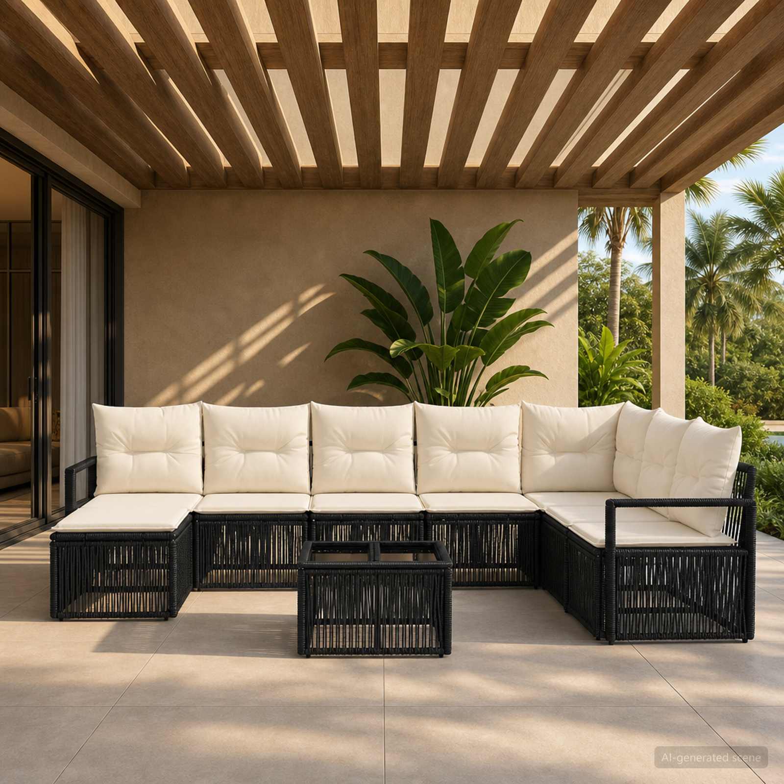 Set Divano da Giardino 9 pcs Nero polyrattan | homemem39