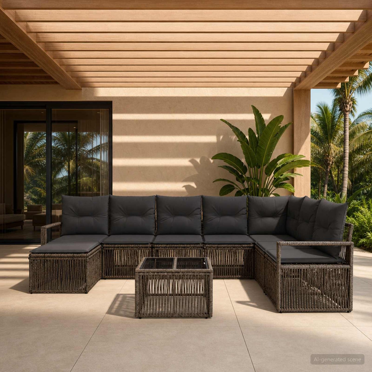 Set Divano da Giardino 9 pcs Grigio polyrattan | homemem39