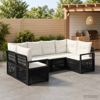 Set Divano da Giardino 6 pz 6-Numero di posti Nero polyrattan | homemem39