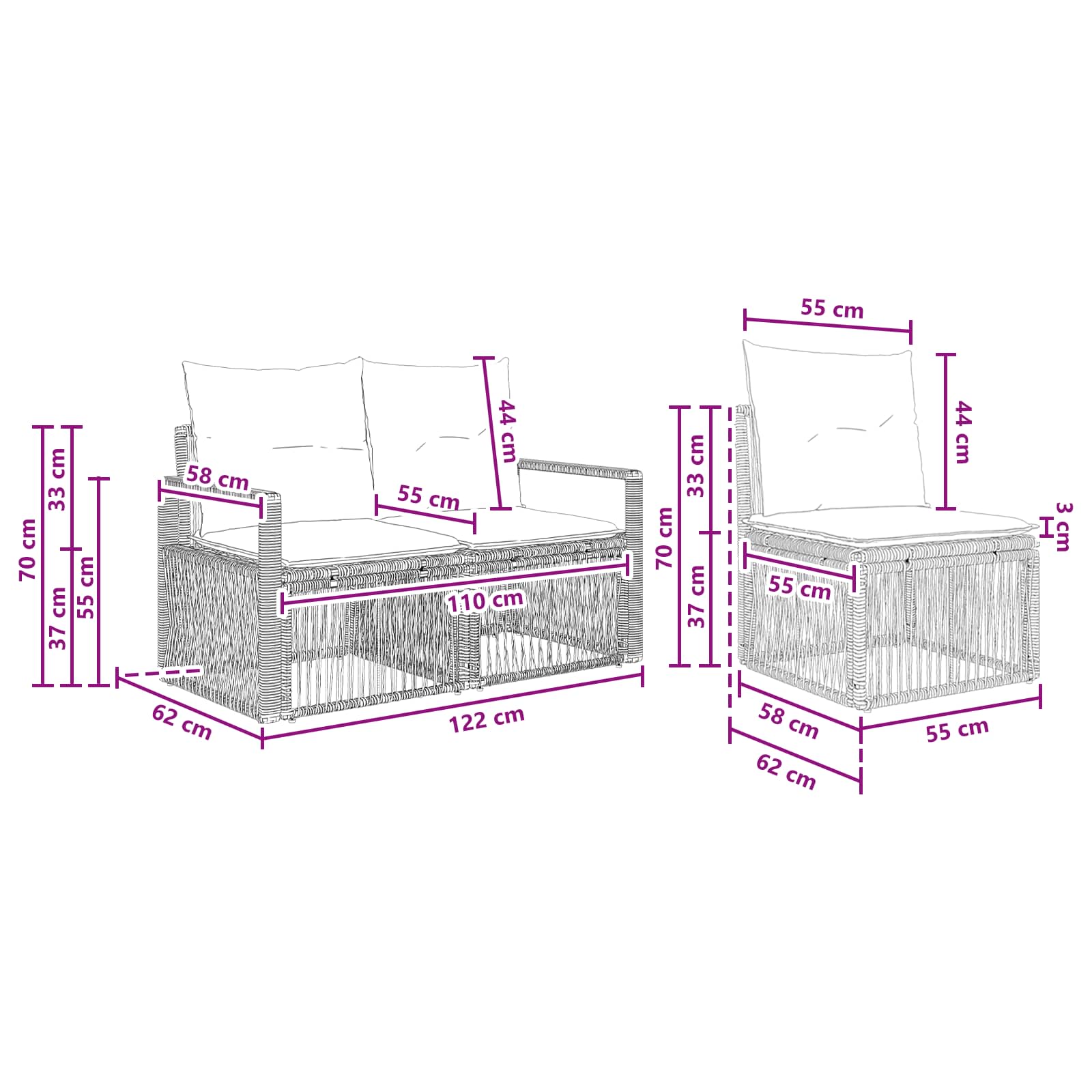 Set Divano da Giardino 6 pz 6-Numero di posti Nero polyrattan | homemem39