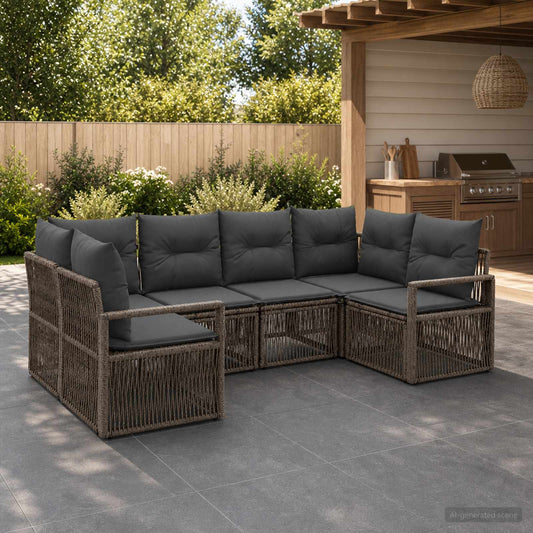 Set Divano da Giardino 6 pz 6-Numero di posti Grigio polyrattan | homemem39