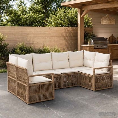 Set Divano da Giardino 6 pz 6-Numero di posti Beige polyrattan | homemem39