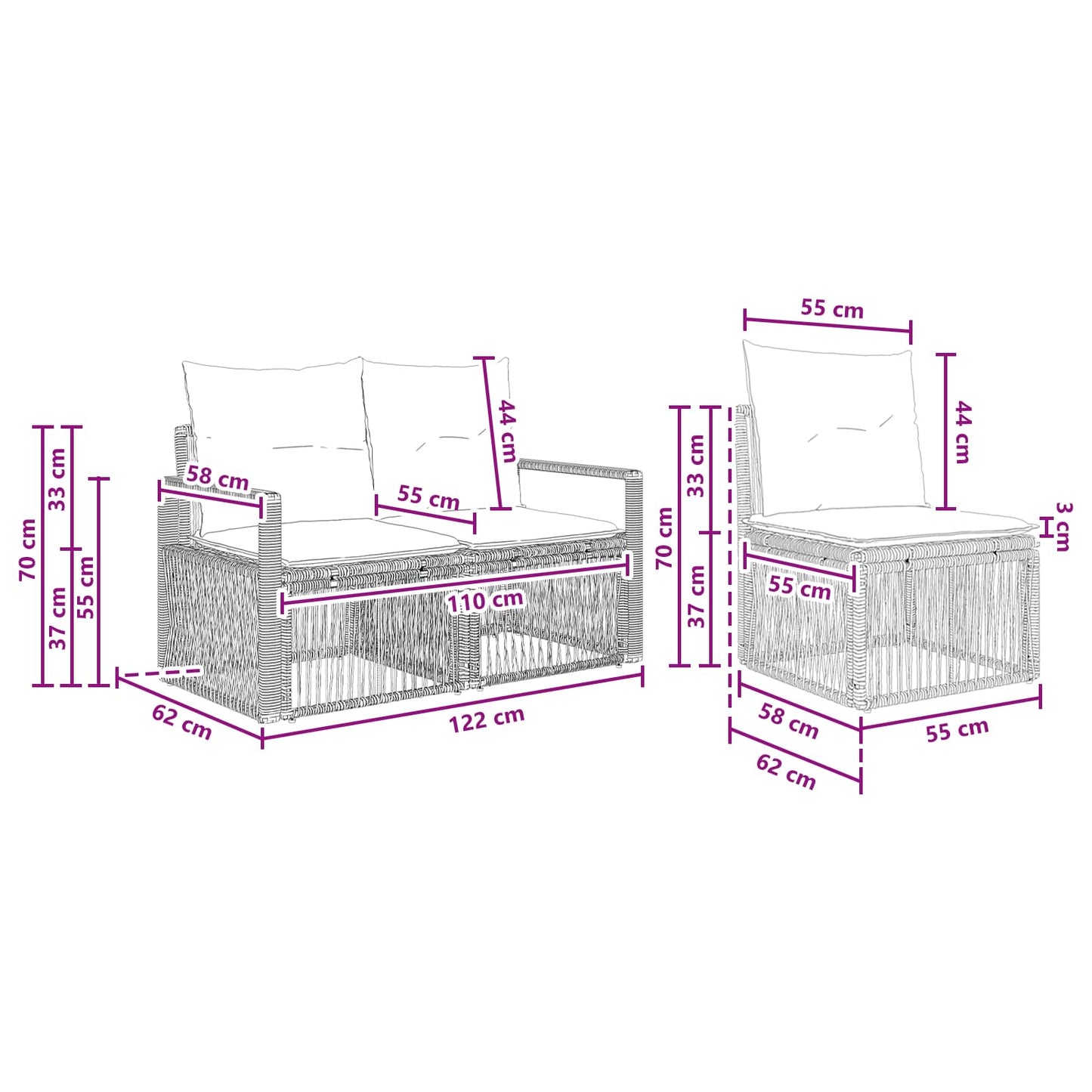 Set Divano da Giardino 6 pz 6-Numero di posti Beige polyrattan | homemem39