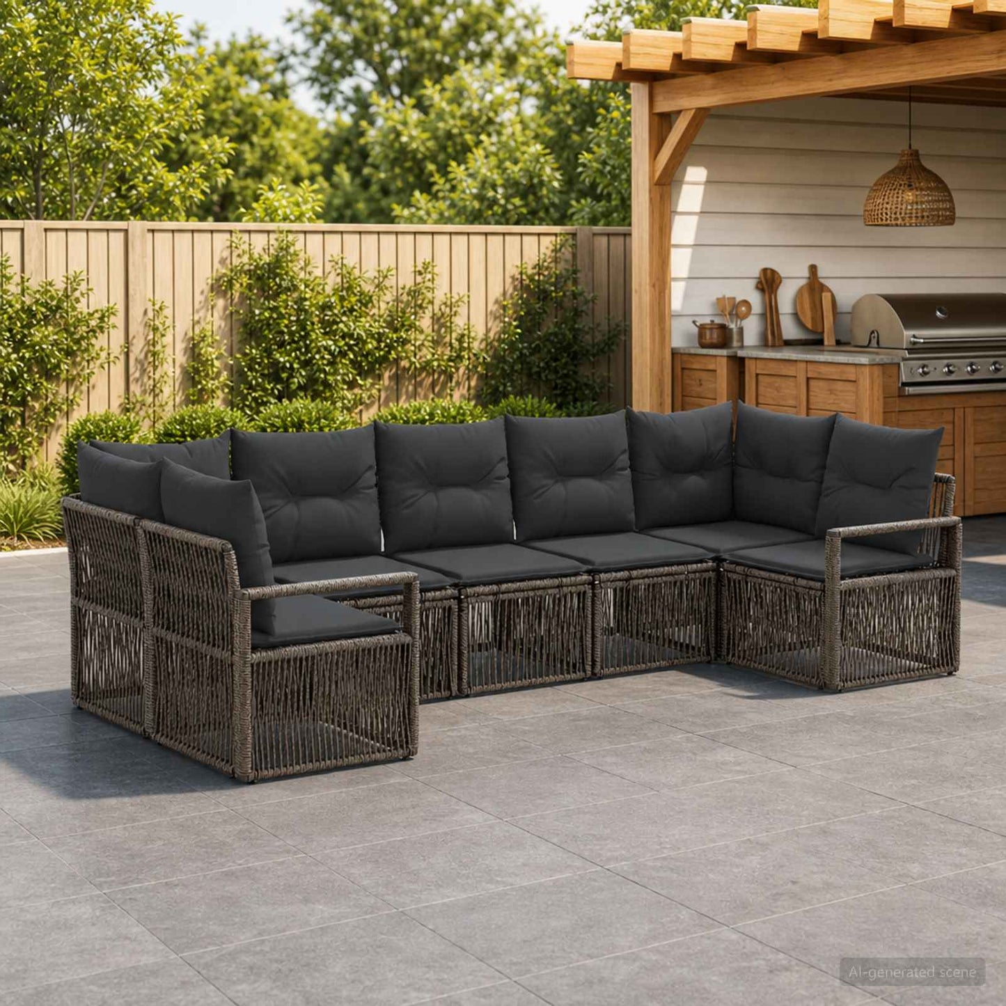 Set Divano da Giardino 7 pz 7-Numero di posti Grigio polyrattan | homemem39