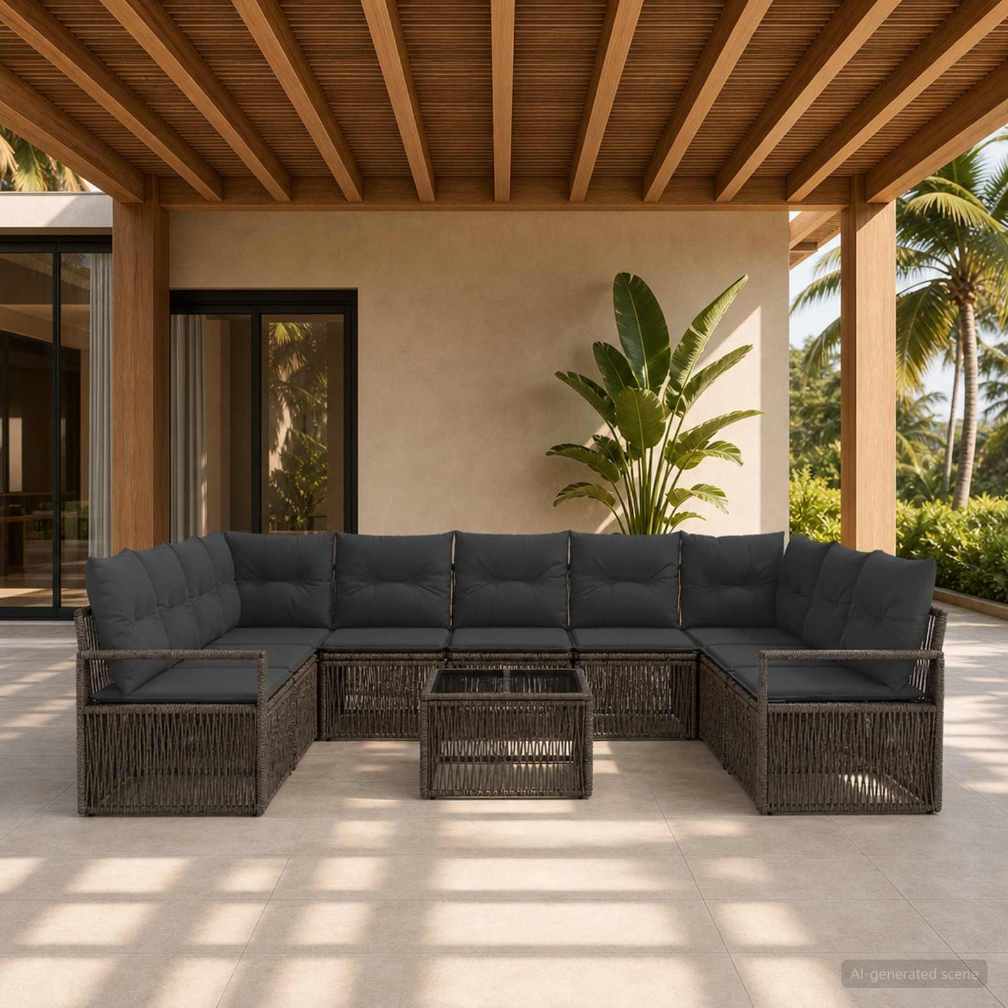 Set Divano da Giardino 10 pcs Grigio polyrattan | homemem39