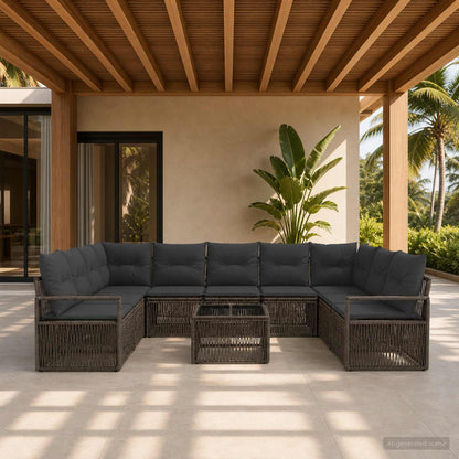Set Divano da Giardino 10 pcs Grigio polyrattan | homemem39
