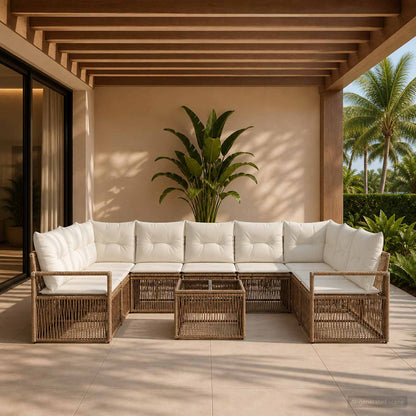 Set Divano da Giardino 10 pcs Beige polyrattan | homemem39