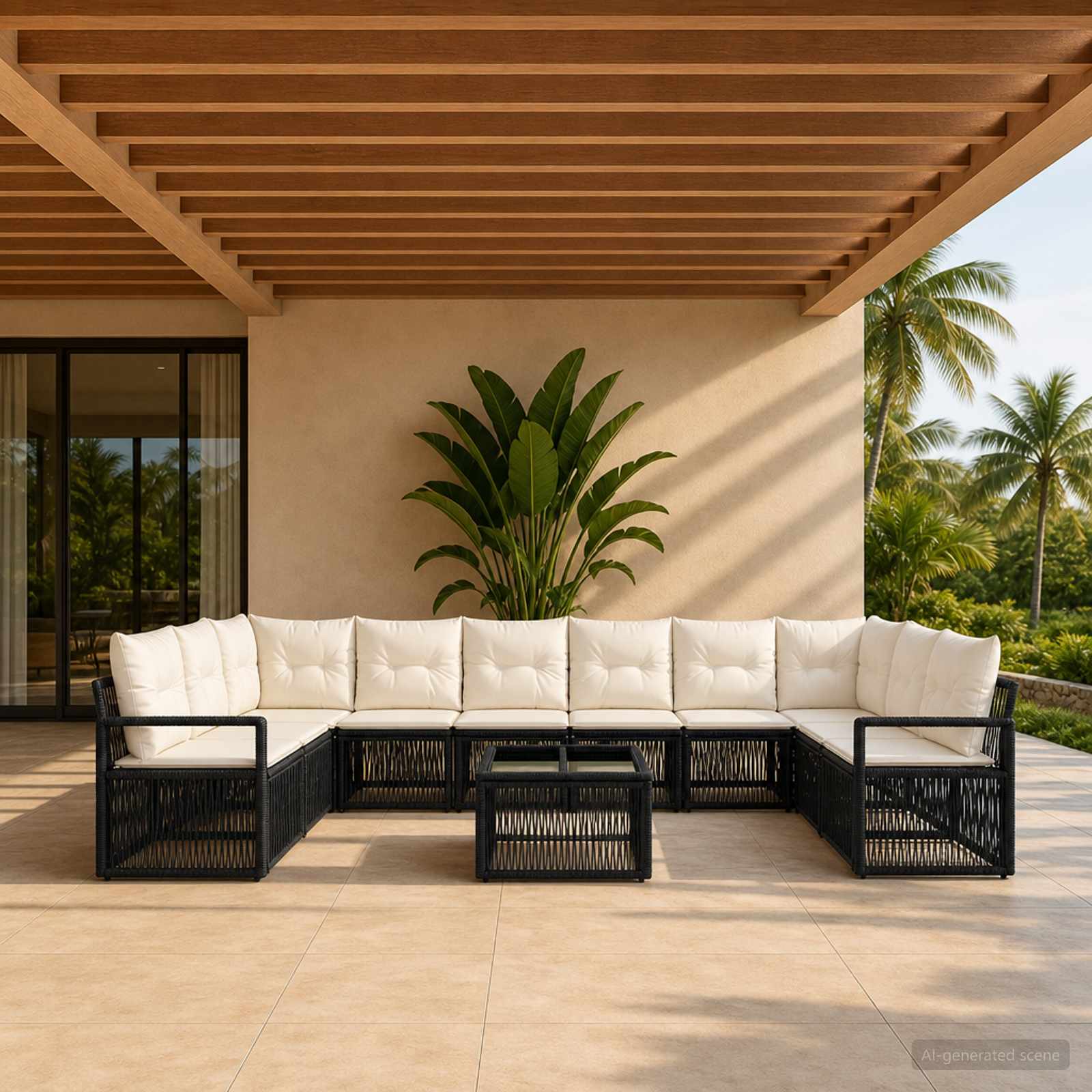 Set Divano da Giardino 11 pcs Nero polyrattan | homemem39