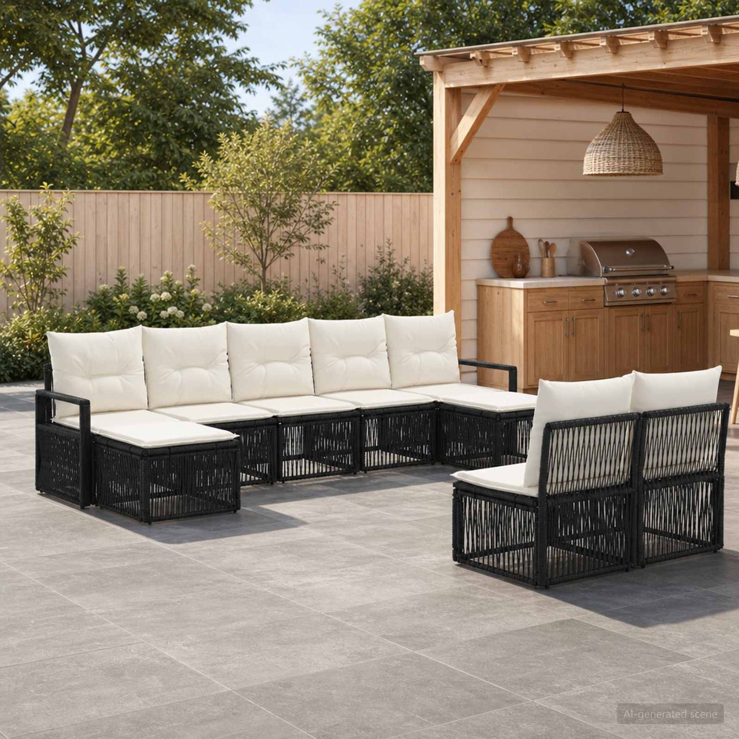 Set Divano da Giardino 9 pcs Nero polyrattan | homemem39