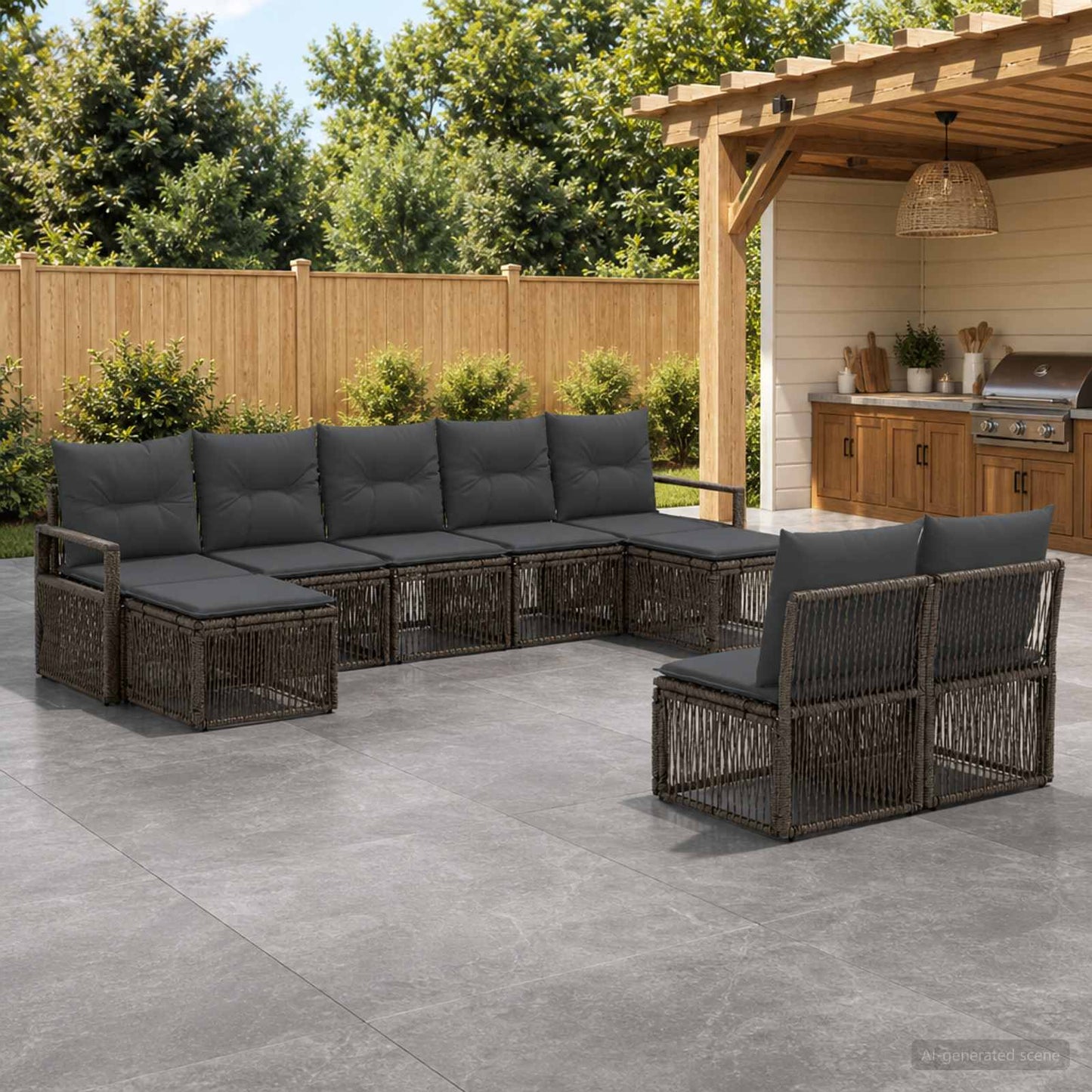 Set Divano da Giardino 9 pcs Grigio polyrattan | homemem39