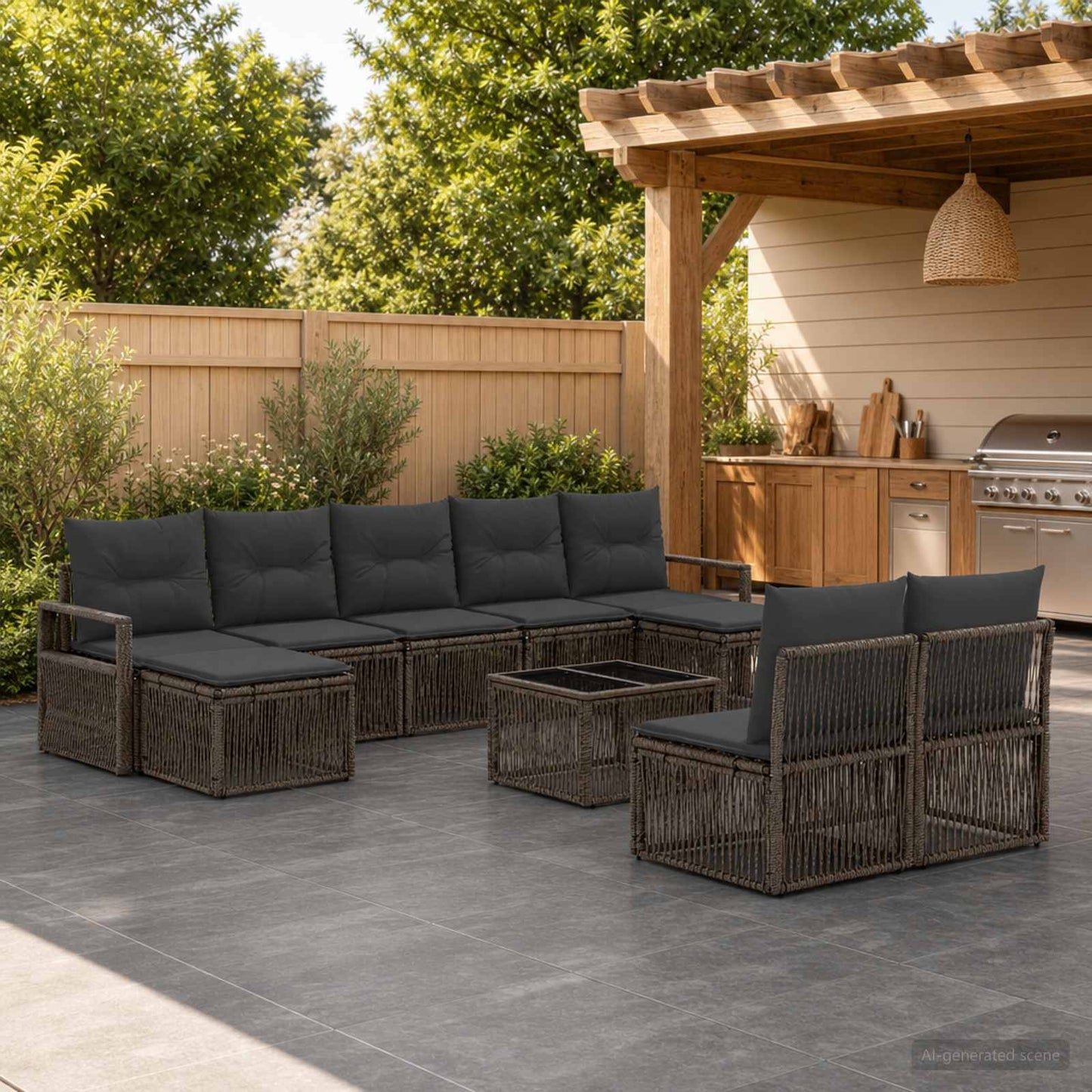 Set Divano da Giardino 10 pcs Grigio polyrattan | homemem39