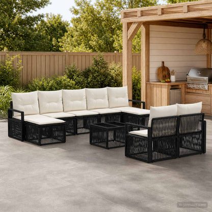 Set Divano da Giardino 10 pcs Nero polyrattan | homemem39