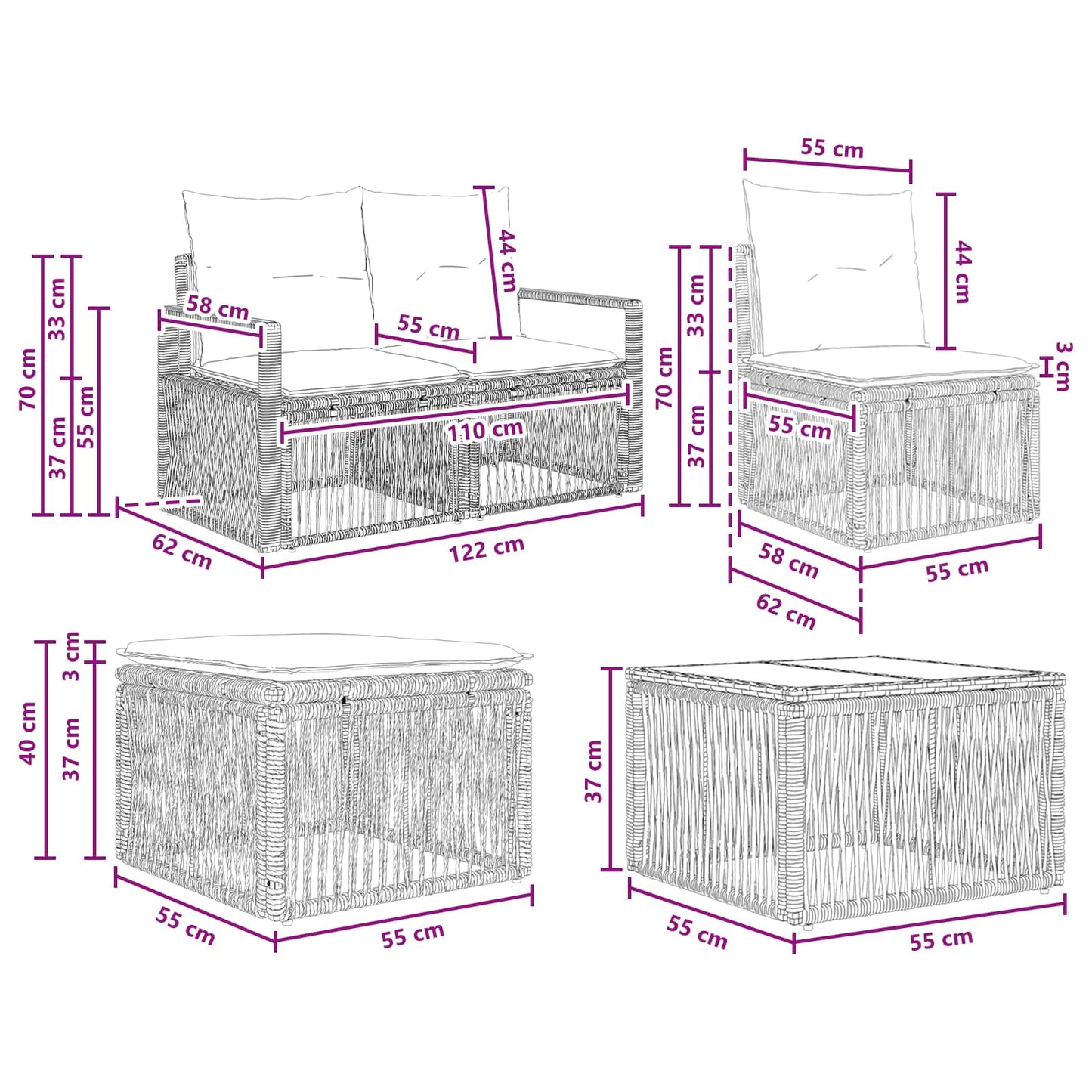 Set Divano da Giardino 10 pcs Grigio polyrattan | homemem39