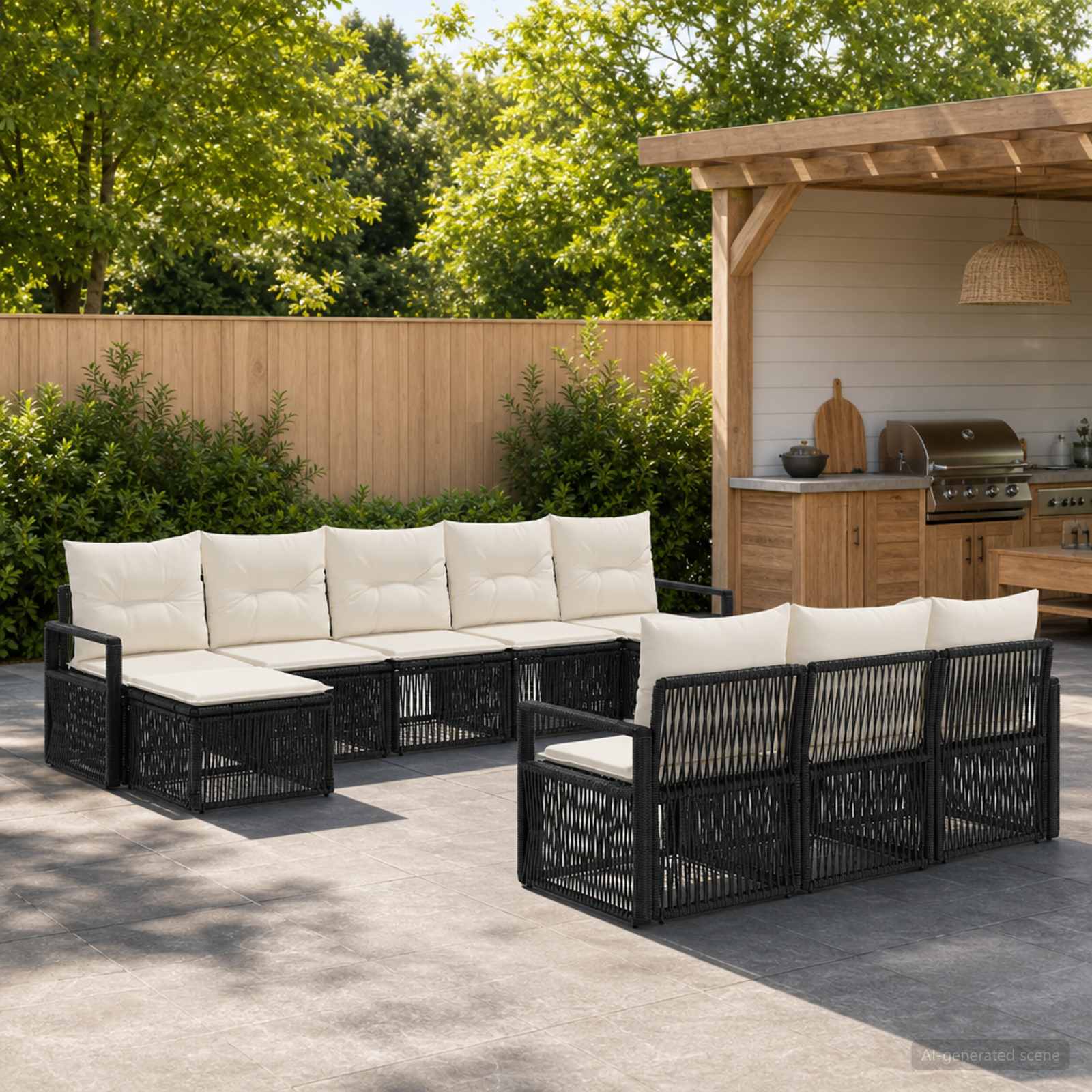 Set Divano da Giardino 10 pcs Nero polyrattan | homemem39