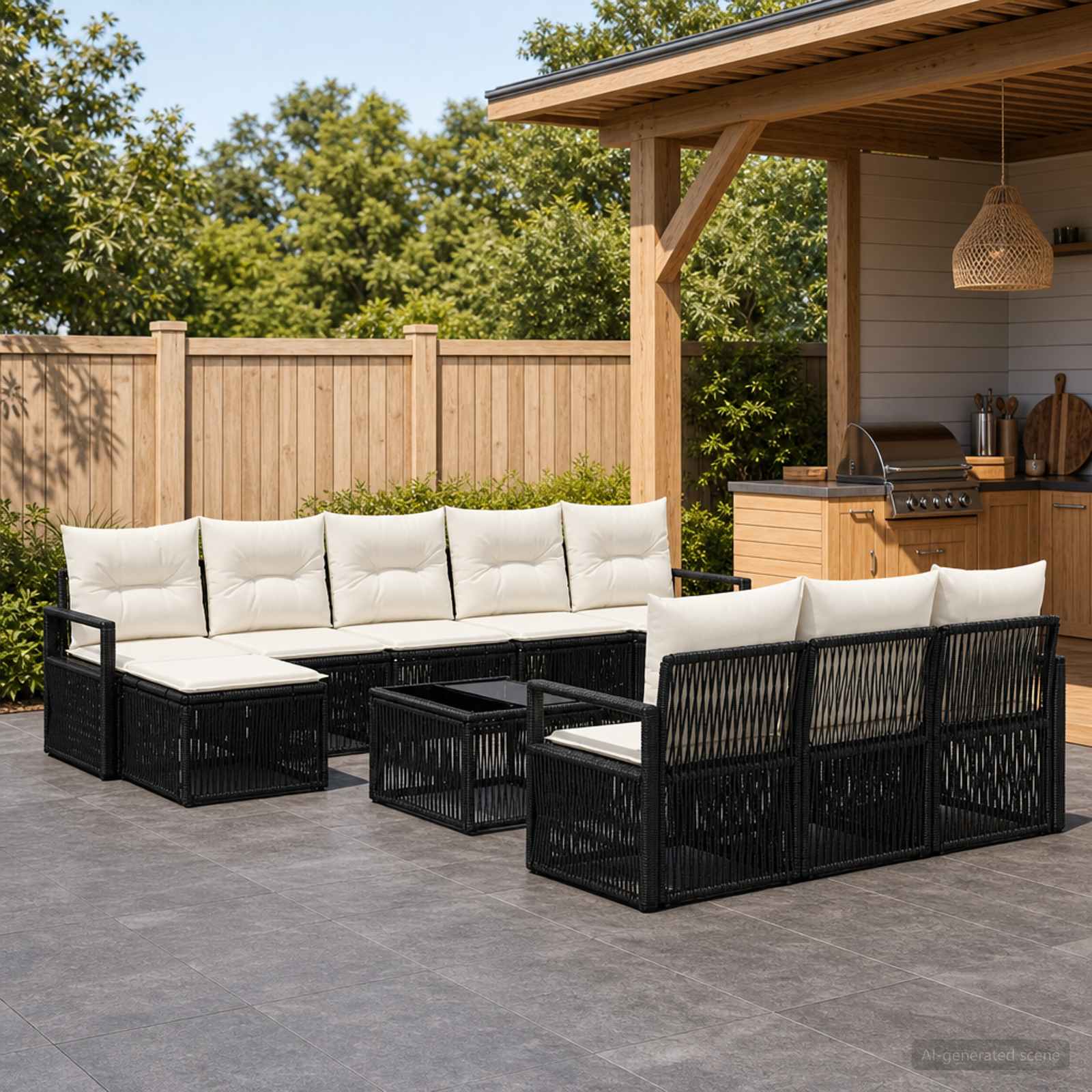 Set Divano da Giardino 11 pcs Nero polyrattan | homemem39