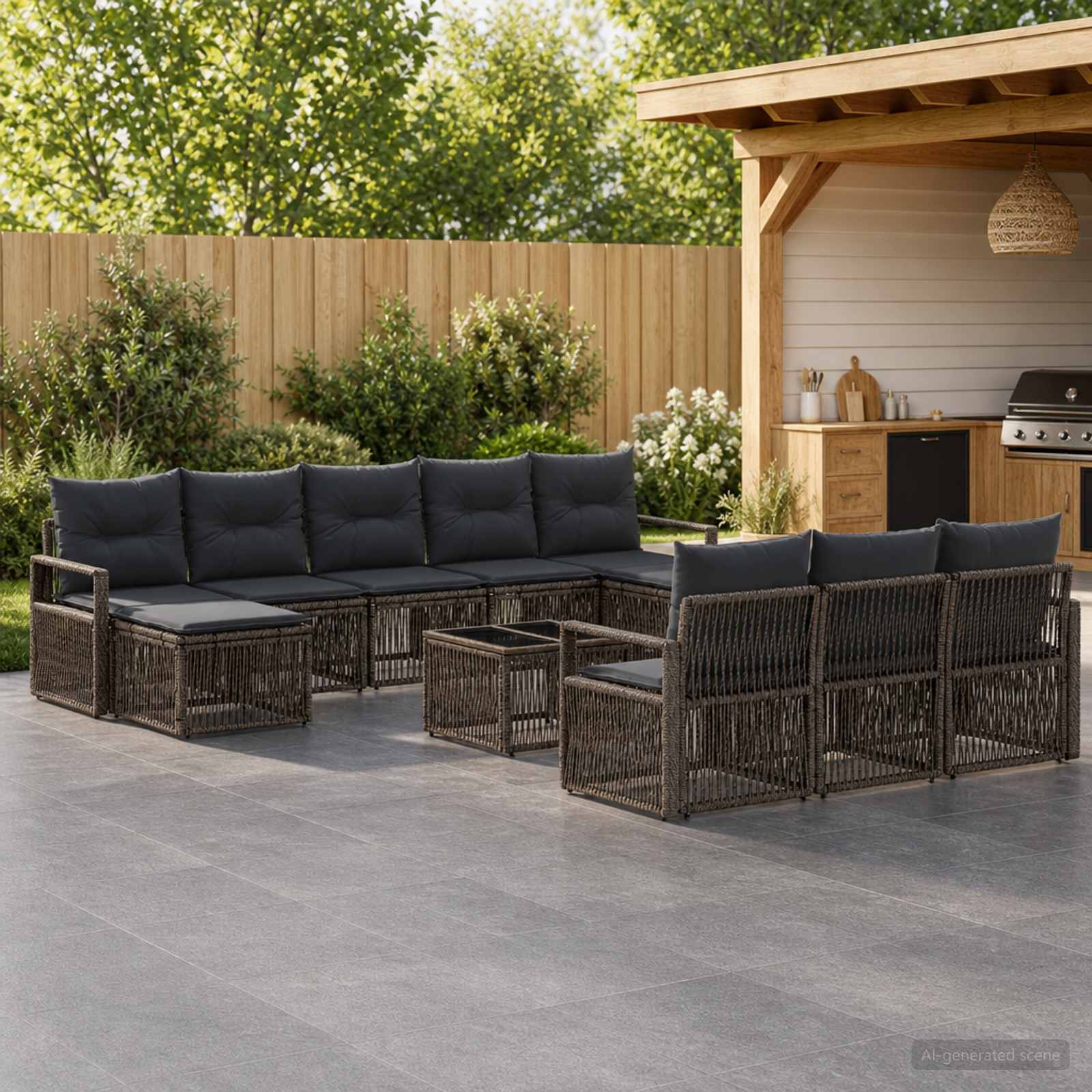 Set Divano da Giardino 11 pcs Grigio polyrattan | homemem39