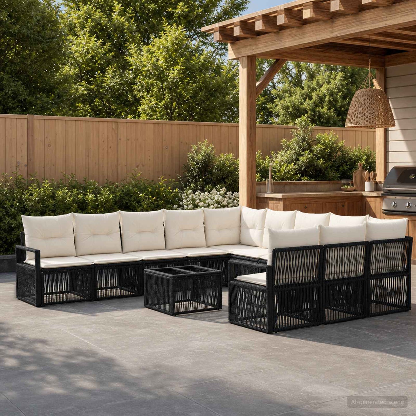 Set Divano da Giardino 12 pcs Nero polyrattan | homemem39