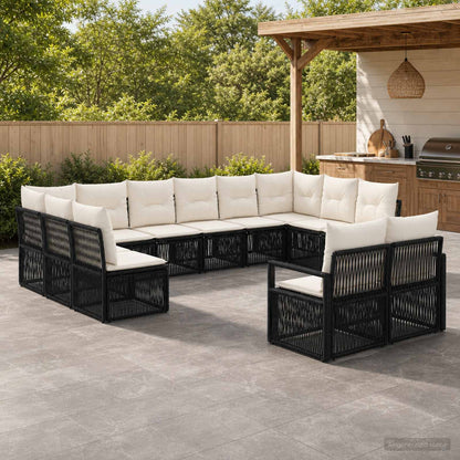 Set Divano da Giardino 12 pcs Nero polyrattan | homemem39