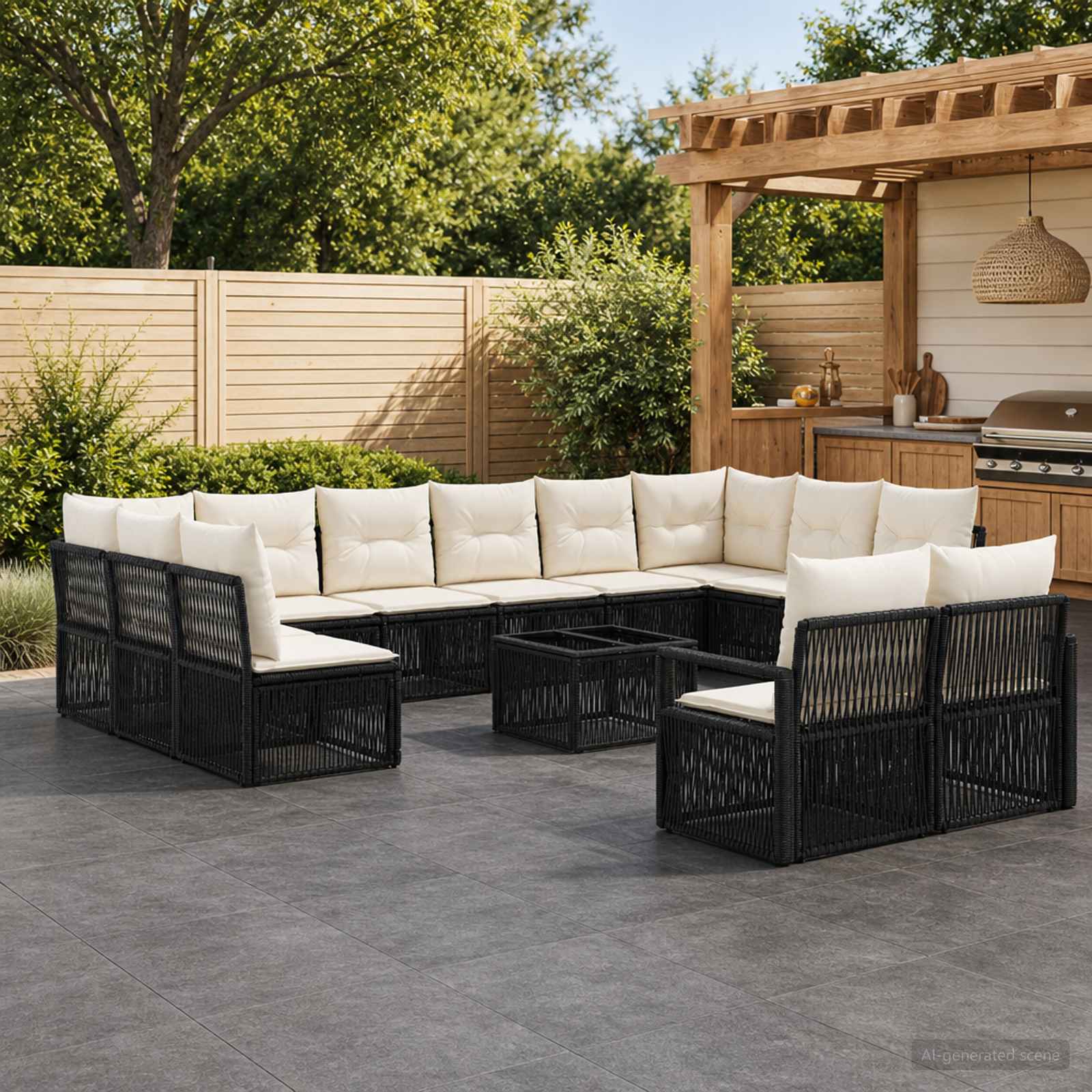 Set Divano da Giardino 13 pcs Nero polyrattan | homemem39