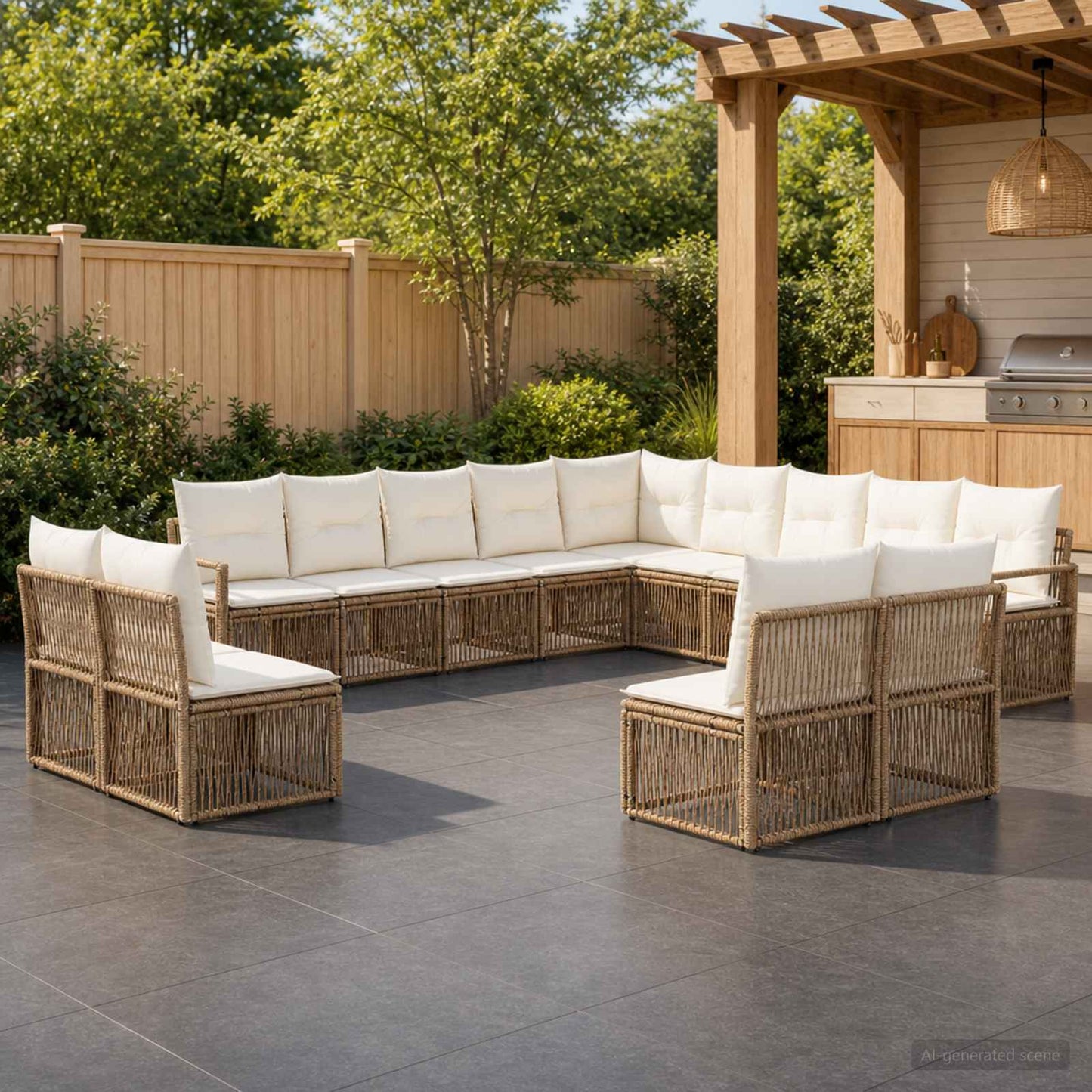 Set Divano da Giardino 13 pz Beige polyrattan