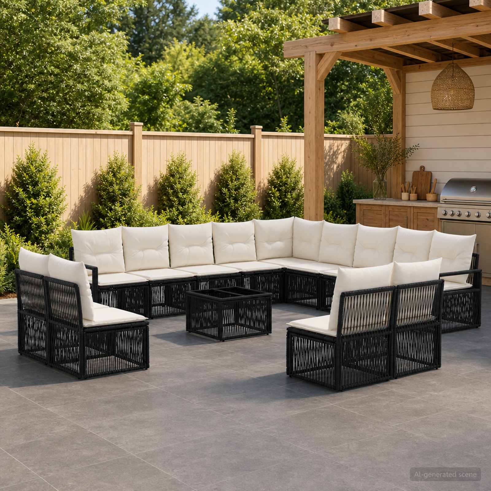 Set Divano da Giardino 14 pcs Nero polyrattan | homemem39