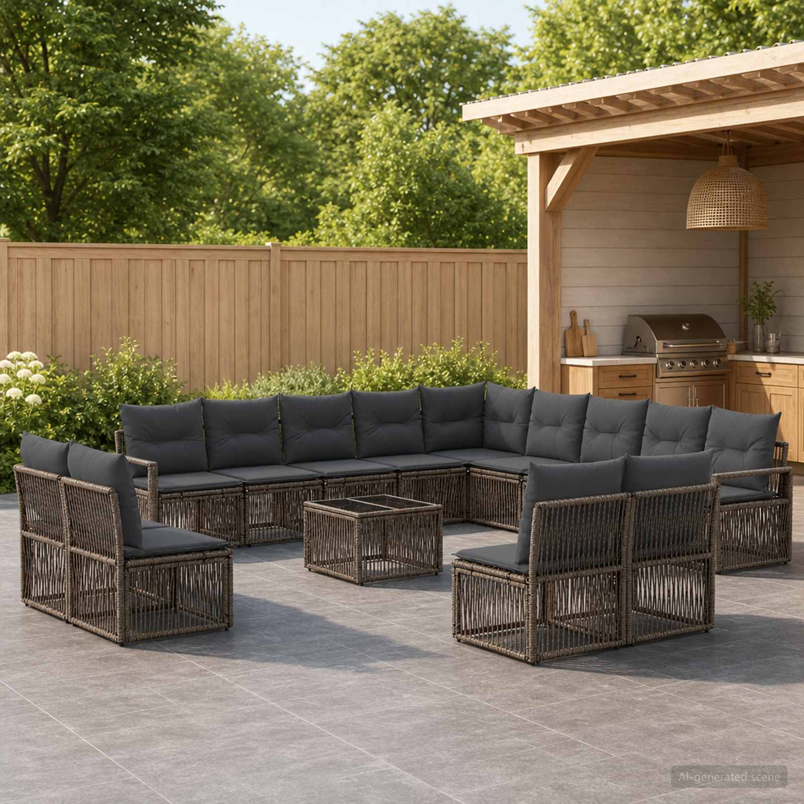 Set Divano da Giardino 14 pcs Grigio polyrattan | homemem39