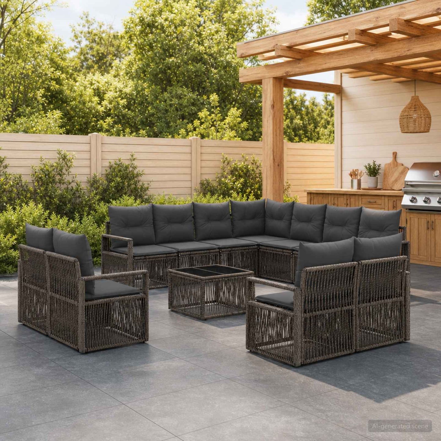 Set Divano da Giardino 12 pcs Grigio polyrattan | homemem39