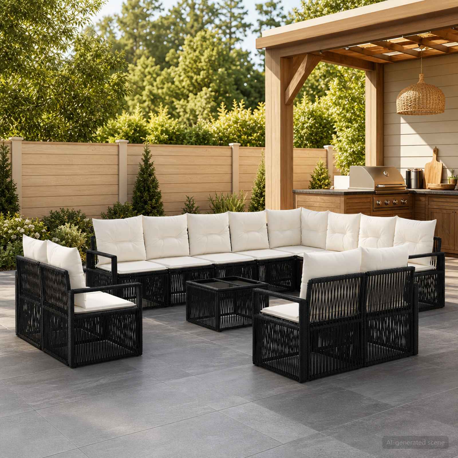 Set Divano da Giardino 13 pcs Nero polyrattan | homemem39