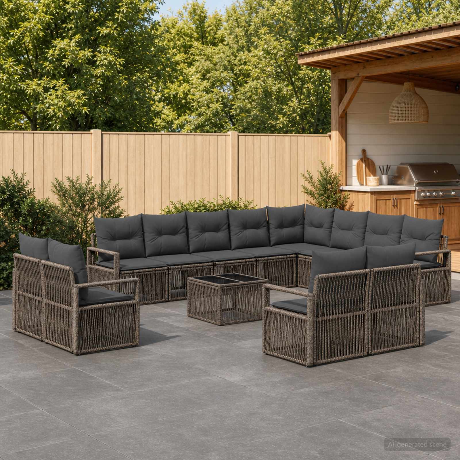 Set Divano da Giardino 13 pcs Grigio polyrattan | homemem39