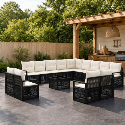 Set Divano da Giardino 14 pcs Nero polyrattan | homemem39