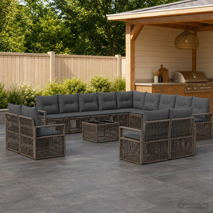 Set Divano da Giardino 14 pcs Grigio polyrattan | homemem39