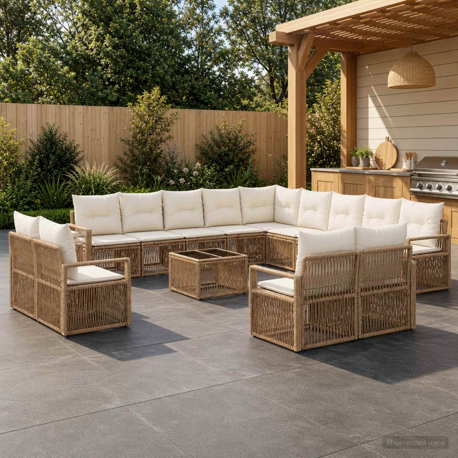 Set Divano da Giardino 14 pcs Beige polyrattan | homemem39