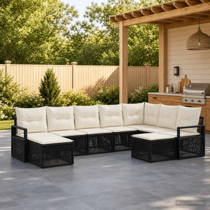 Set Divano da Giardino 9 pcs Nero polyrattan | homemem39