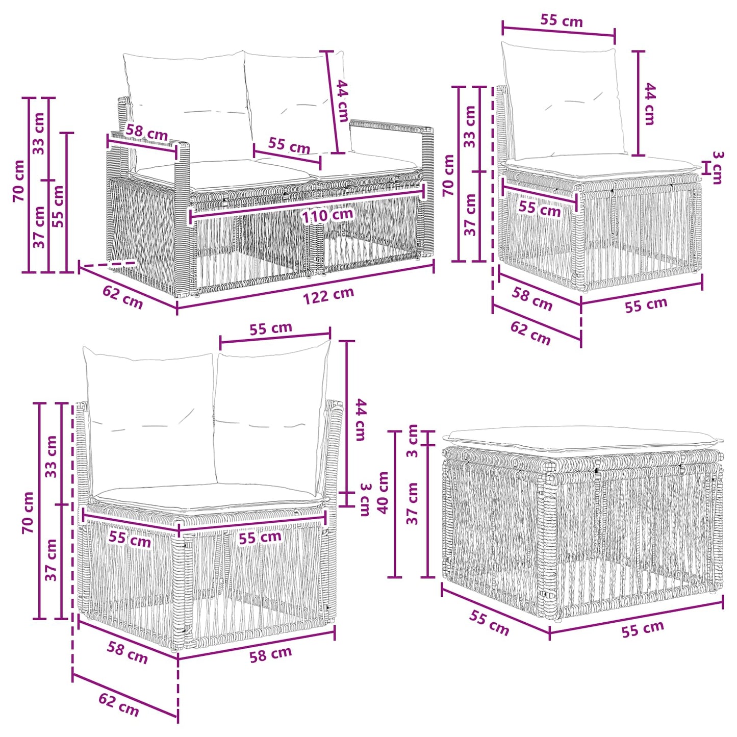 Set Divano da Giardino 9 pcs Nero polyrattan | homemem39