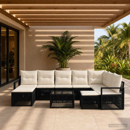 Set Divano da Giardino 10 pcs Nero polyrattan | homemem39