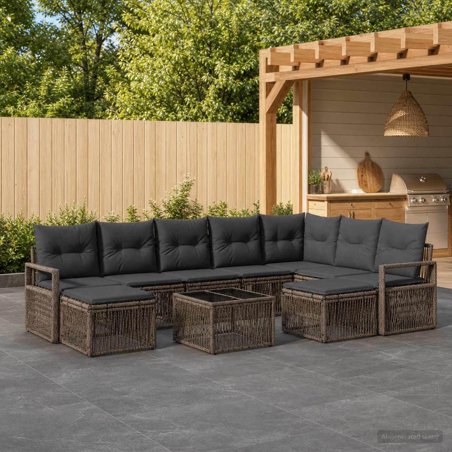 Set Divano da Giardino 10 pcs Grigio polyrattan | homemem39