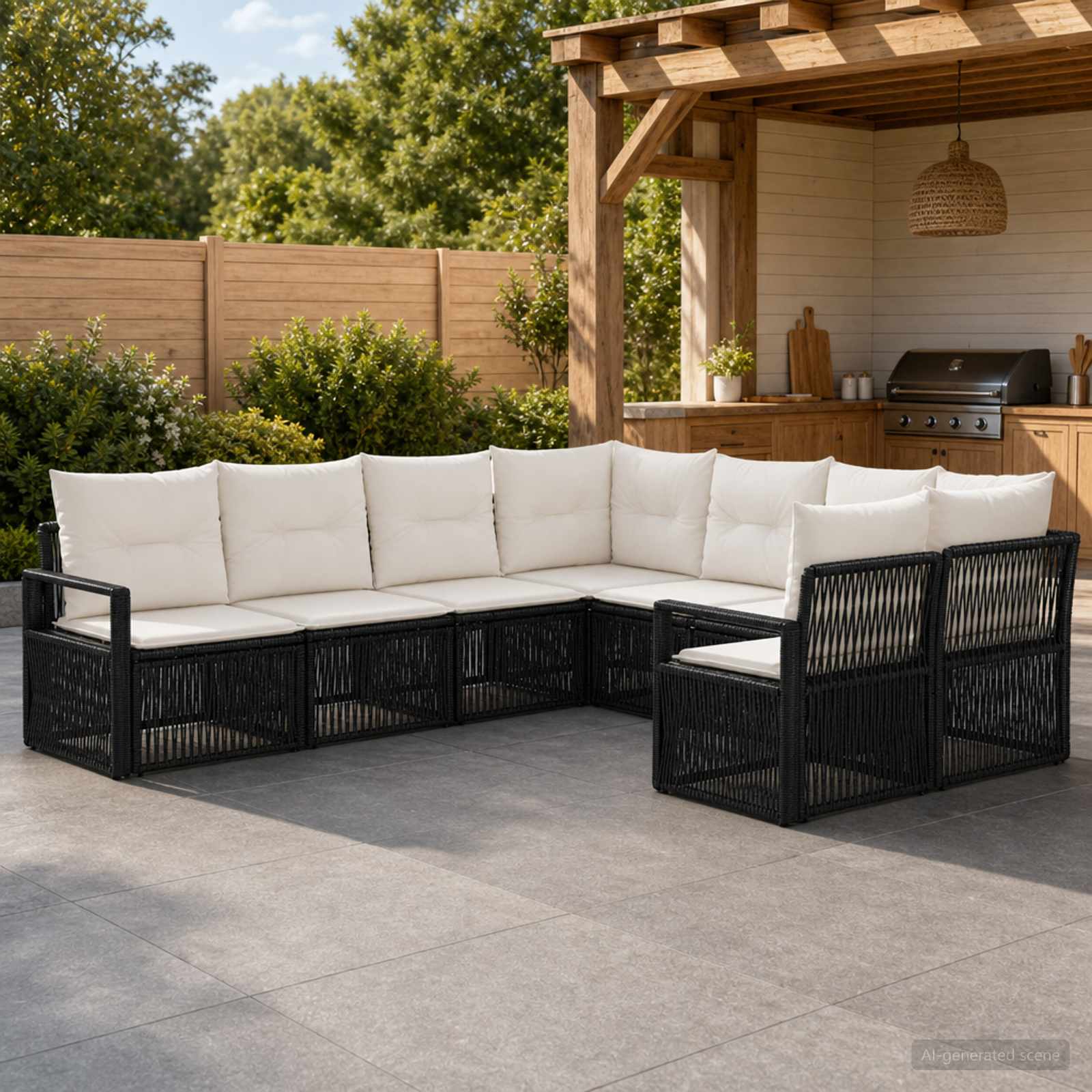 Set Divano da Giardino 8 pz 8-Numero di posti Nero polyrattan | homemem39