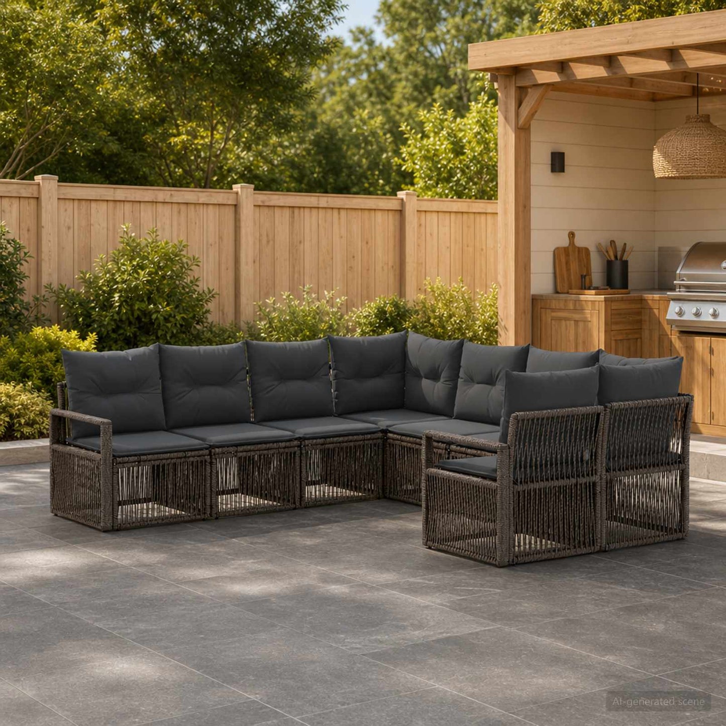 Set Divano da Giardino 8 pz 8-Numero di posti Grigio polyrattan | homemem39