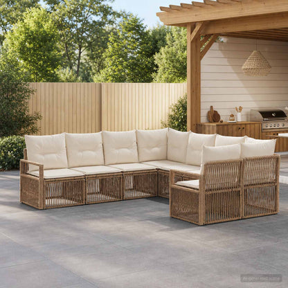 Set Divano da Giardino 8 pz 8-Numero di posti Beige polyrattan | homemem39