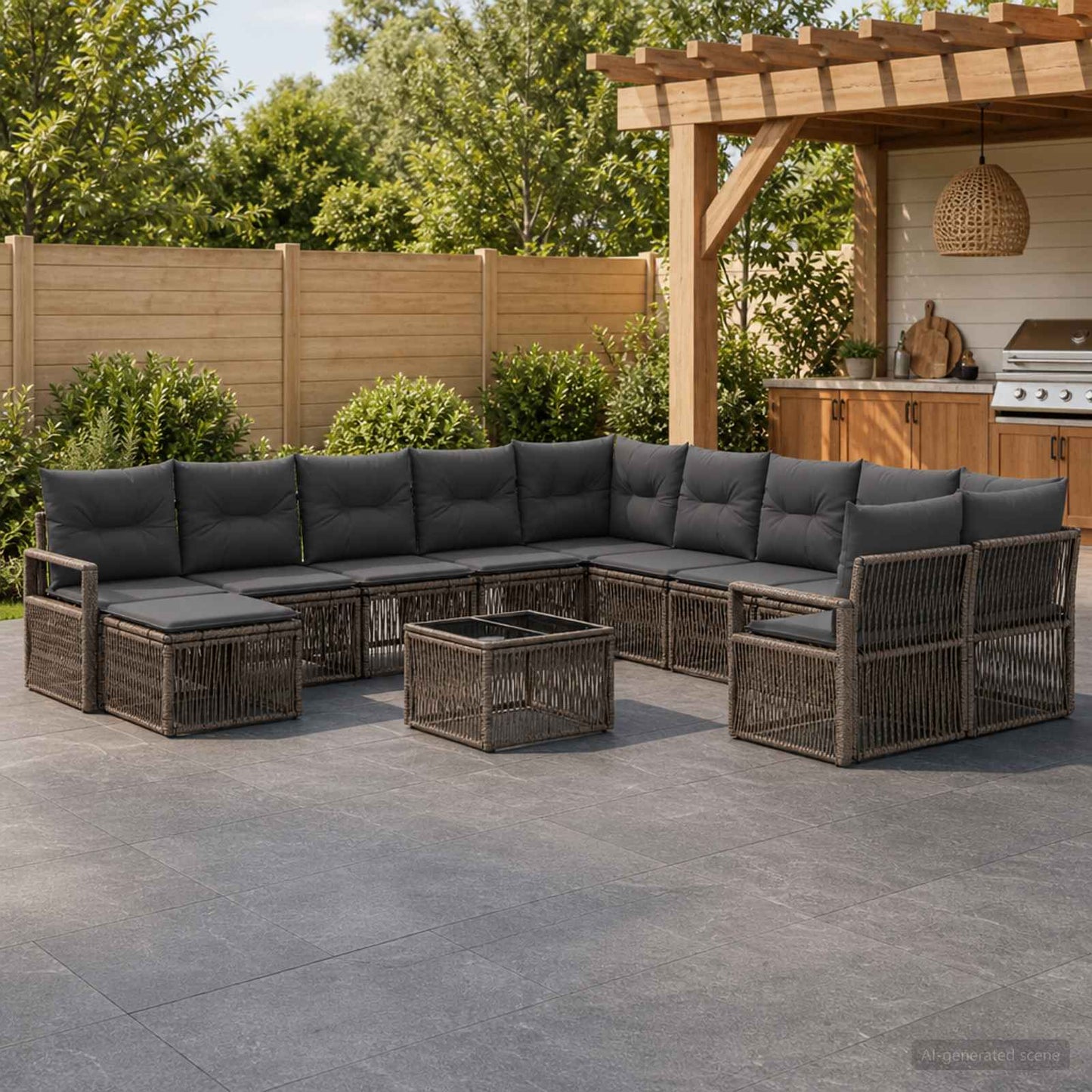 Set Divano da Giardino 12 pcs Grigio polyrattan | homemem39