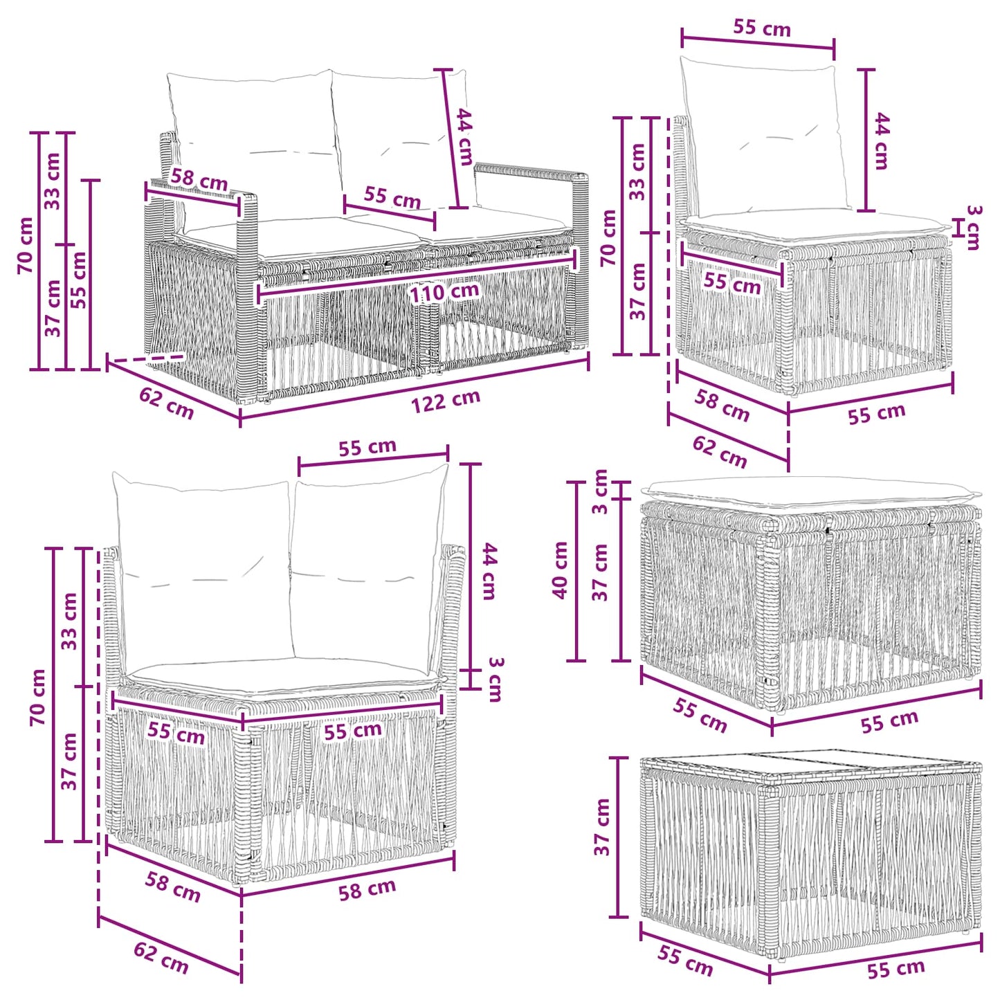 Set Divano da Giardino 12 pcs Grigio polyrattan | homemem39