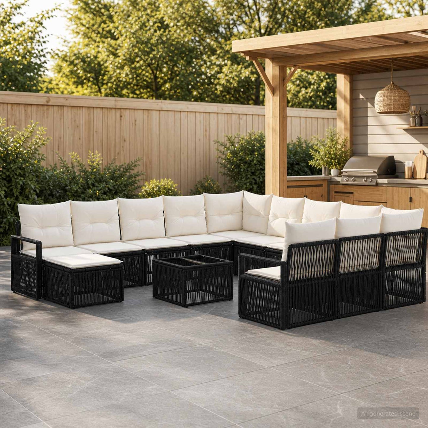Set Divano da Giardino 13 pcs Nero polyrattan | homemem39