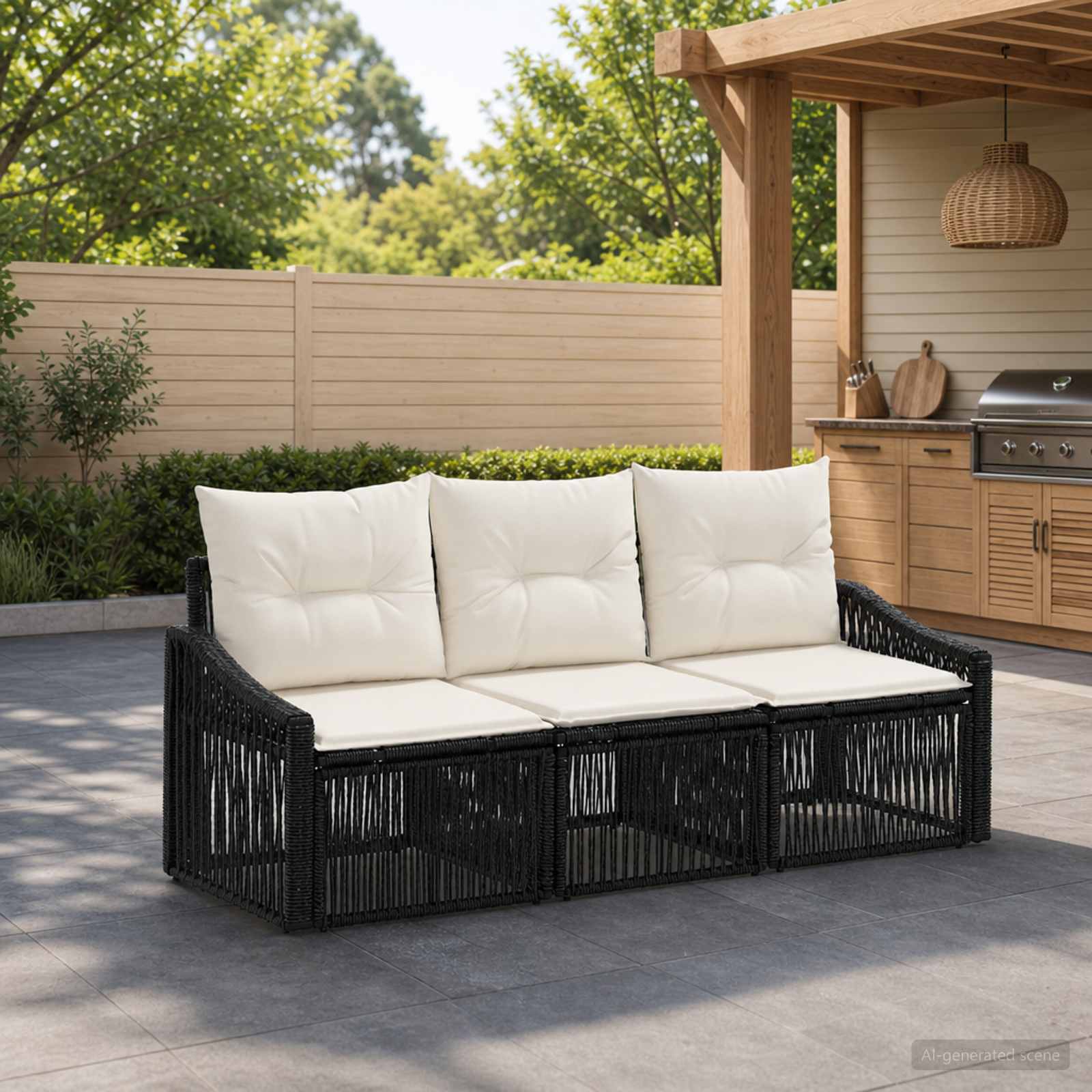 Set Divano da Giardino 3 pz Nero polyrattan | homemem39